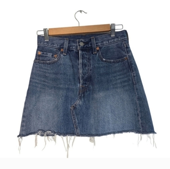 Denim Frayed Hem Skirt - Picture 1 of 11